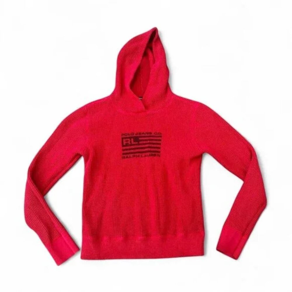 Red Knit Ralph Lauren Polo Hoodie with Flag in excellent condition